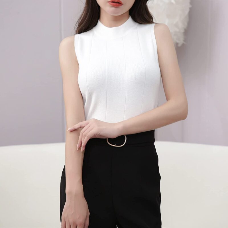 HSR Women Stylish Sleeveless High Mock Neck Stretchable Knit Regular Fit Tank Top (Free Size)
