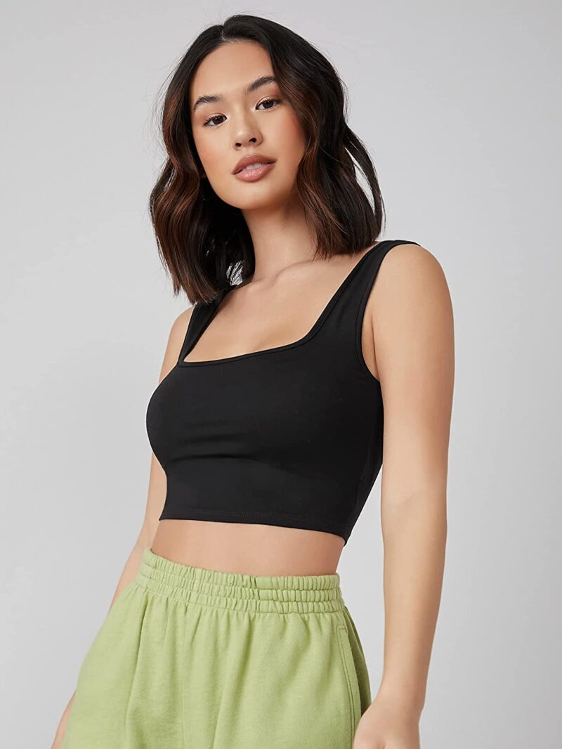 Aahwan Women's & Girls' Solid Ribbed Square Neck Tank Tops