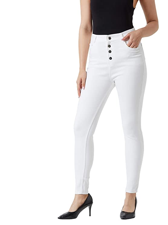 Miss Chase Women's White Skinny Fit High Rise Clean Look Stretchable Regular Length Denim Jeans