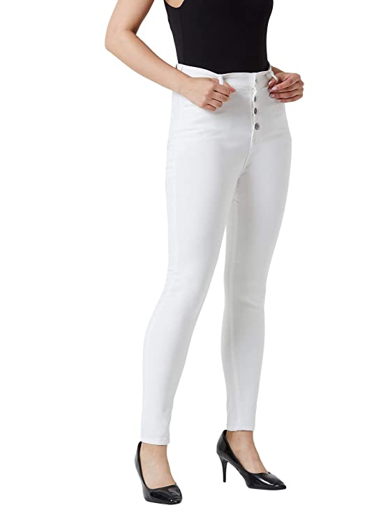 Miss Chase Women's White Skinny Fit High Rise Clean Look Stretchable Regular Length Denim Jeans