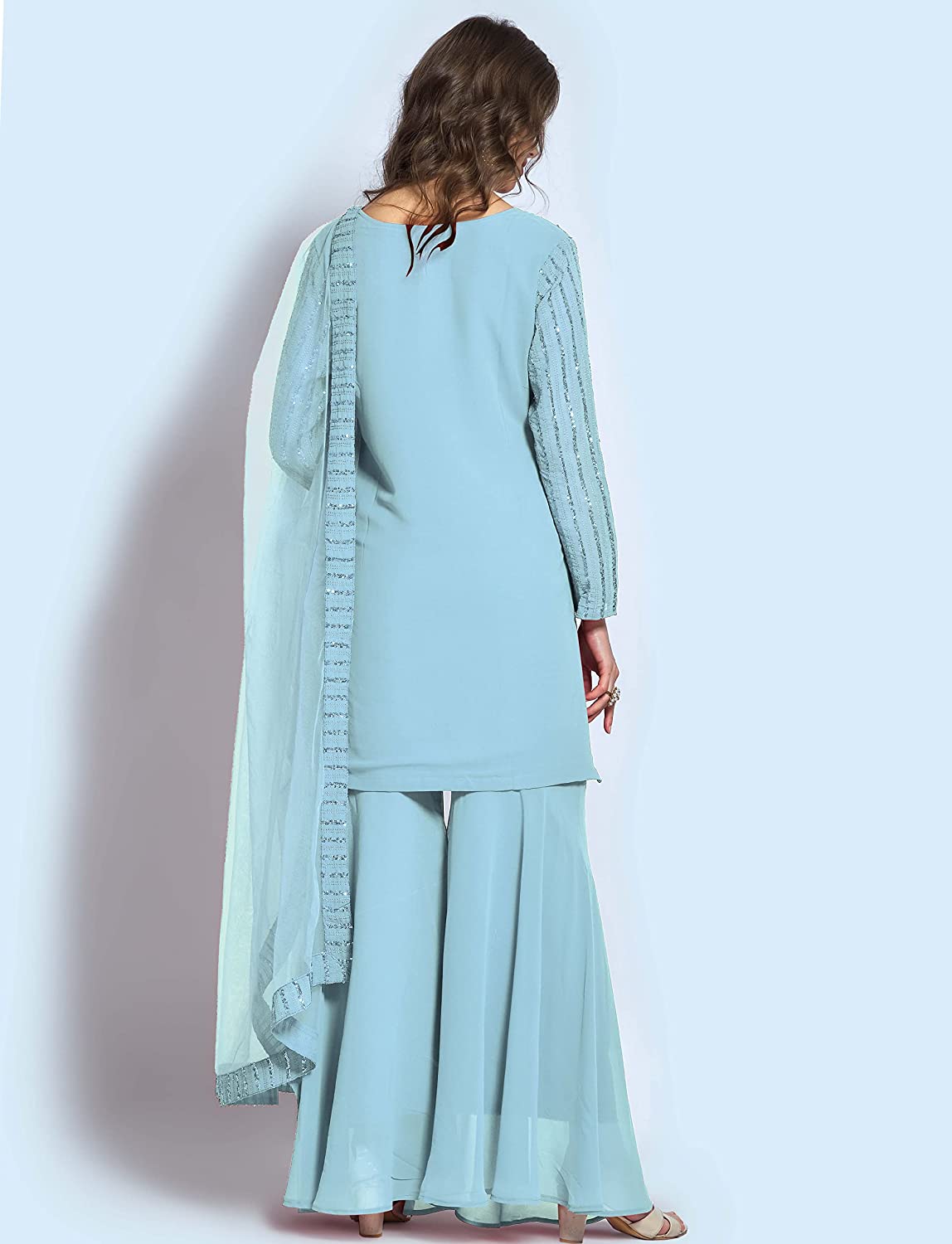 Navlik Faux Georgette Sequence Embroidered Unstitched Dress Material with Stiched Sharara