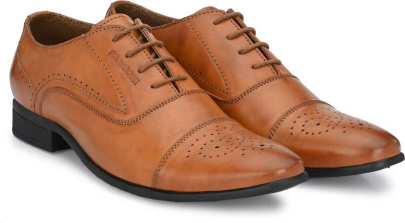 PROVOGUE 
Men's Tan Faux Leather Designer Formal Shoes Lace Up For Men  (Tan)