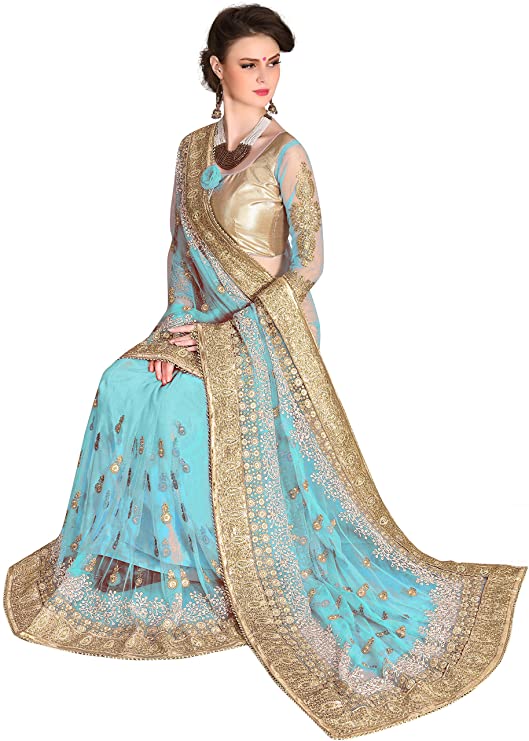 Panash Trends Women's Net Heavy Embroidery Work Saree