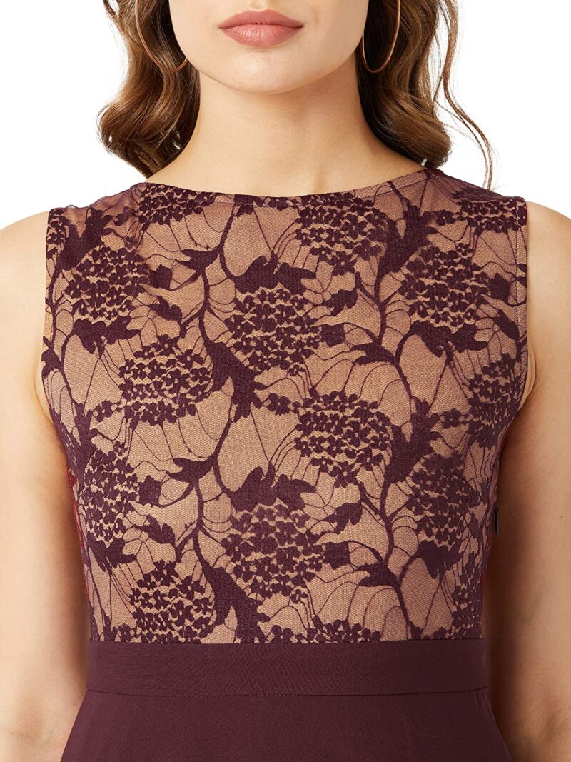 Miss Chase Women's Lavender Round Neck Sleeveless Solid Lace Overlaid Maxi Dress